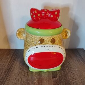 Charming Monkey Cookie Jar with Red and Green Accents